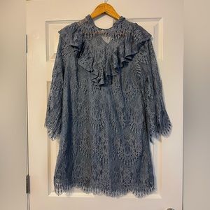 VICI medium blue ruffled lace mini dress
